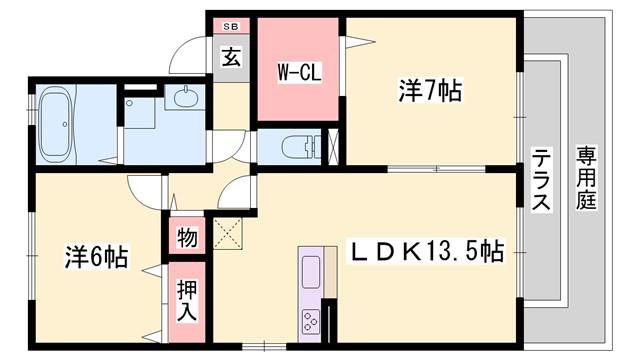グレイスシャトル山口 A棟(2LDK/1階)の間取り写真