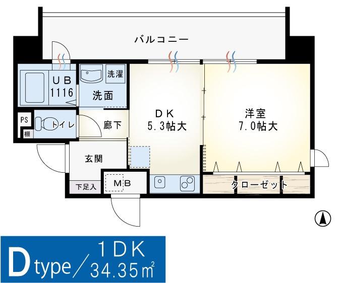 ノートアール107(1DK/3階)の間取り写真
