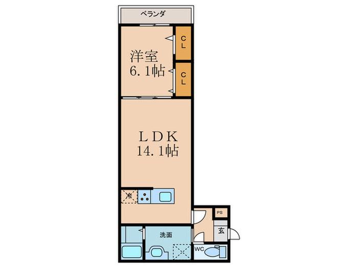 サンフェリーチェB(1LDK/3階)の間取り写真