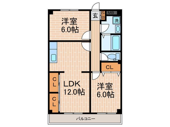 アーバンステージ小林(2LDK/2階)の間取り写真