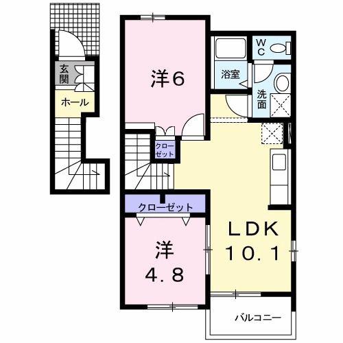 アヴニール遠賀C(2LDK/2階)の間取り写真