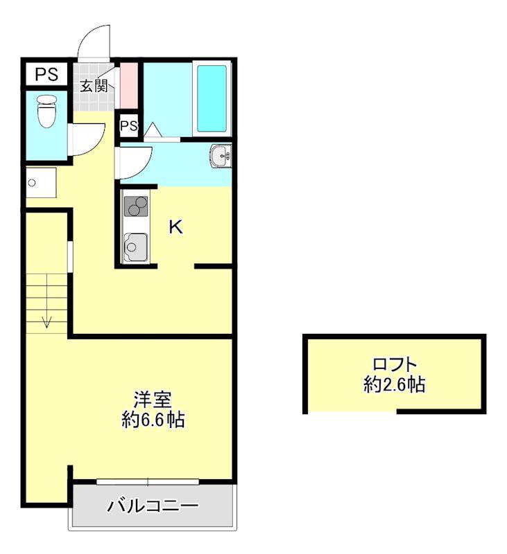 BELL LEAD 悠(1K/2階)の間取り写真