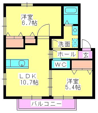 エル白水池(2LDK/1階)の間取り写真