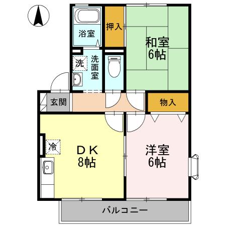 シャトレーJINDAI A(2DK/2階)の間取り写真