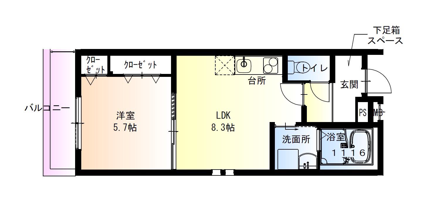フジパレス和泉大宮駅南1番館(1LDK/1階)の間取り写真
