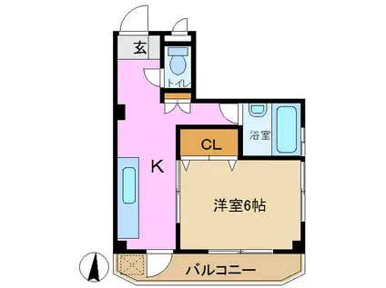 明実ビル(1K/5階)の間取り写真