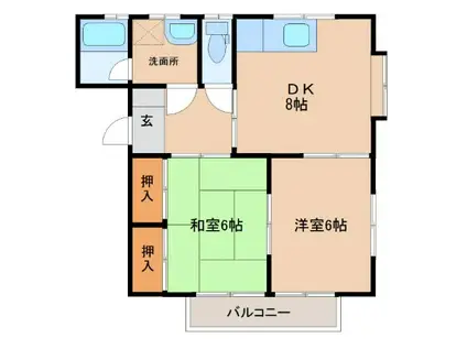 ノーブルタウンB棟(2DK/2階)の間取り写真