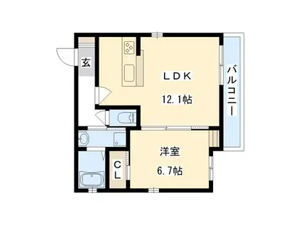 ソレイユ新森(1LDK/1階)の間取り写真