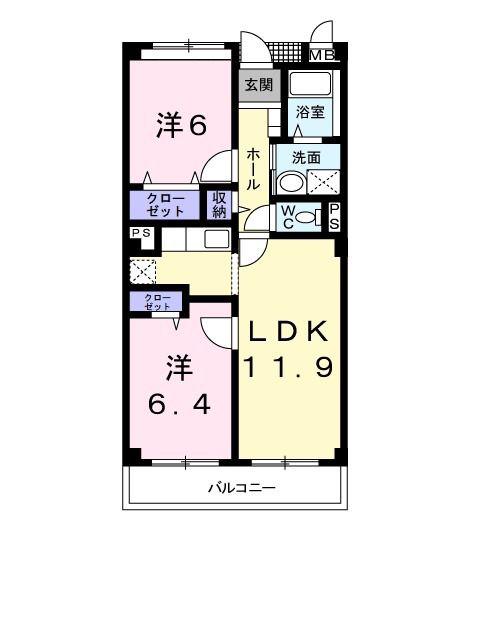 パルテールA(2LDK/3階)の間取り写真