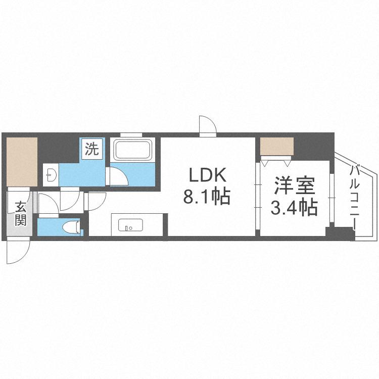 シーズンフラッツ阿波座(1LDK/8階)の間取り写真