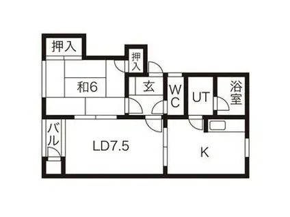 ユリハイツB棟(2DK/1階)の間取り写真