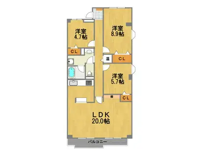 西武拝島ハイツ1号棟(3LDK/7階)の間取り写真