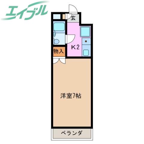 ヴェルジェ東町(1K/2階)の間取り写真