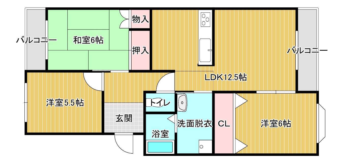 第5江藤ビル(3LDK/1階)の間取り写真