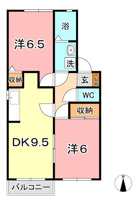 グランメールB棟(2DK/2階)の間取り写真