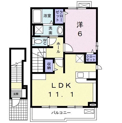 エスポアールB(1LDK/2階)の間取り写真