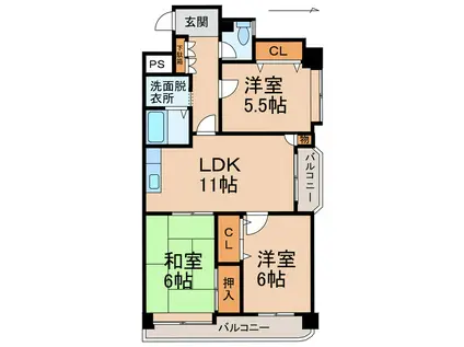 グランメール美園(3LDK/5階)の間取り写真