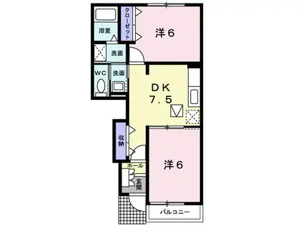パラッツオ 雲雀(2DK/1階)の間取り写真