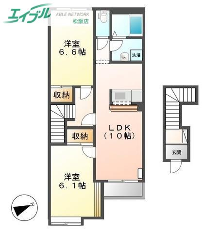 エルシャトーIII(2LDK/2階)の間取り写真