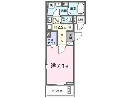 オーレヴィア(1K/1階)の間取り写真