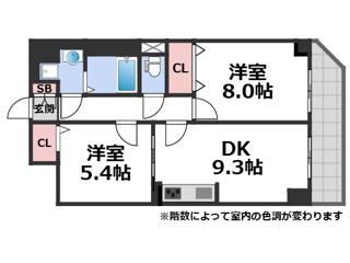 リアライズ今里南(2DK/7階)の間取り写真