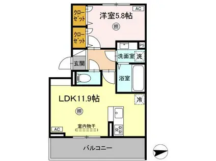 ピースフル(1LDK/3階)の間取り写真