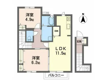 プライムタウンB(2LDK/2階)の間取り写真