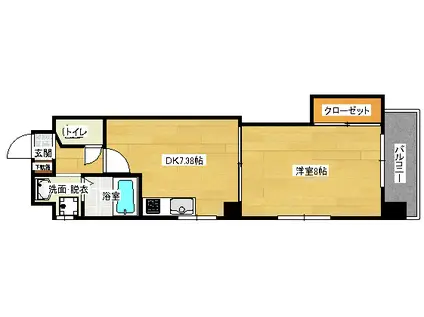 ビバーチェ平野町(1DK/2階)の間取り写真