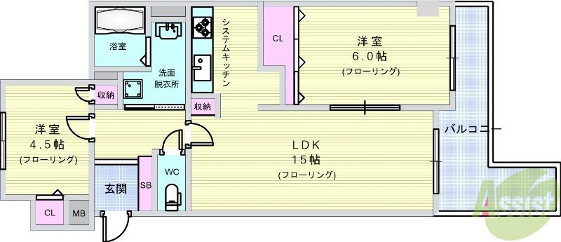リブレ待兼山(2LDK/4階)の間取り写真