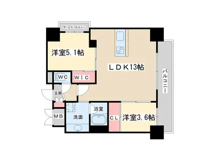 ノルデンタワー南森町アドバンス(2LDK/6階)の間取り写真