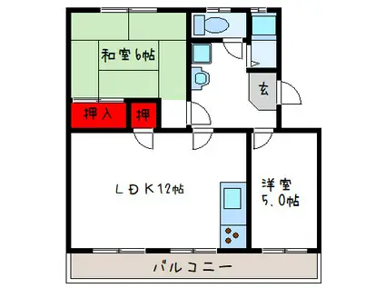 ニュー志紀ハイツB棟(2LDK/3階)の間取り写真
