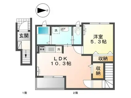 サウスロワール(1LDK/2階)の間取り写真