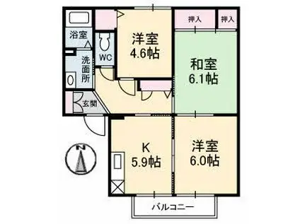 コーポ中的場III(3K/1階)の間取り写真