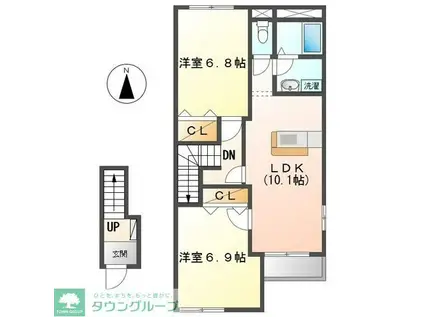 プリティヒルA(2LDK/2階)の間取り写真