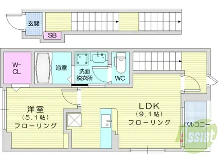 アゼイリア ヒル(1LDK/3階)の間取り写真
