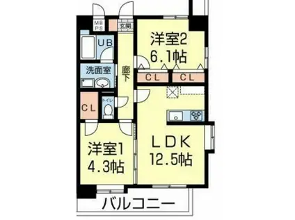 アンクレージュ菊陽(2LDK/2階)の間取り写真