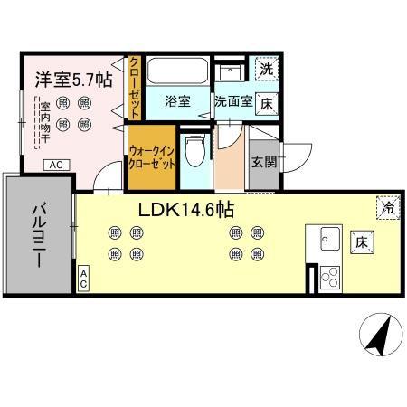 LUMINA I棟(1LDK/1階)の間取り写真