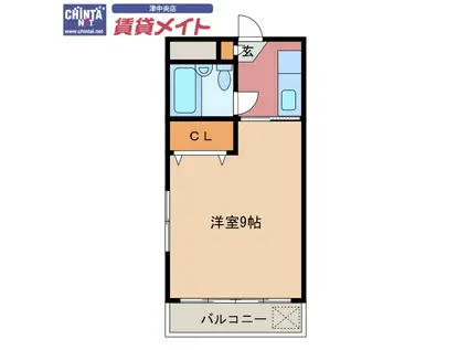 カーサドゥーズ(1K/2階)の間取り写真