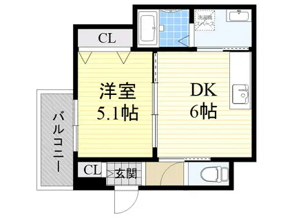 クリエオーレ東中浜(1LDK/2階)の間取り写真
