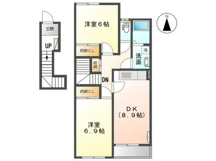 ハイツ樹々I(2DK/2階)の間取り写真