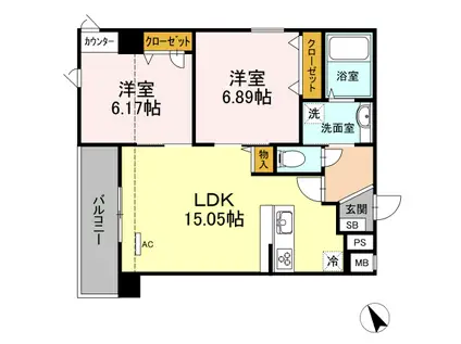 アリエッタ代々木上原(2LDK/2階)の間取り写真