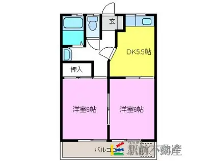 ハッピーハイツ大保B棟(2DK/2階)の間取り写真