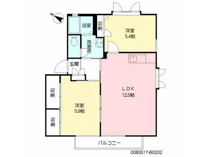 サニーパルB(2LDK/2階)の間取り写真