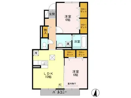 熊本県熊本市東区 2階建 築16年(2LDK/1階)の間取り写真