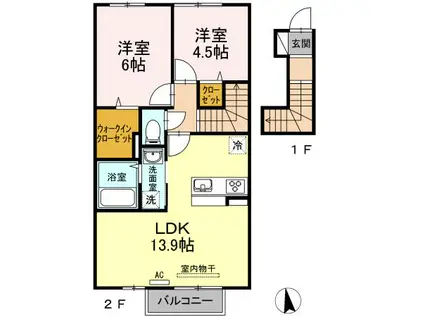 グランツ上薬王寺(2LDK/2階)の間取り写真