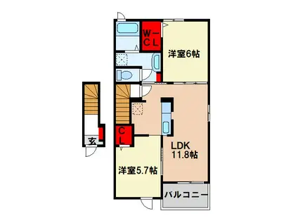 ノーヴァ イースト(2LDK/2階)の間取り写真