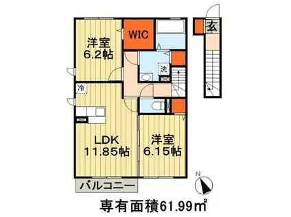 アマービレ B棟(2LDK/2階)の間取り写真