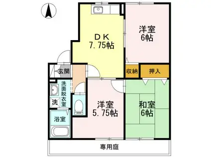 ハーモニーレジデンス(3DK/1階)の間取り写真