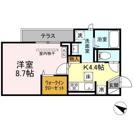 セルメイユール(1K/1階)の間取り写真