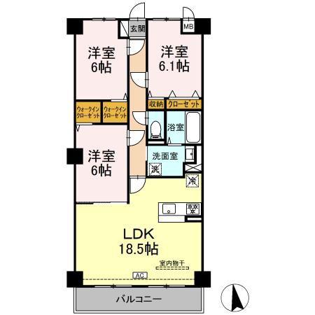 グランヴェールにしすな(3LDK/3階)の間取り写真